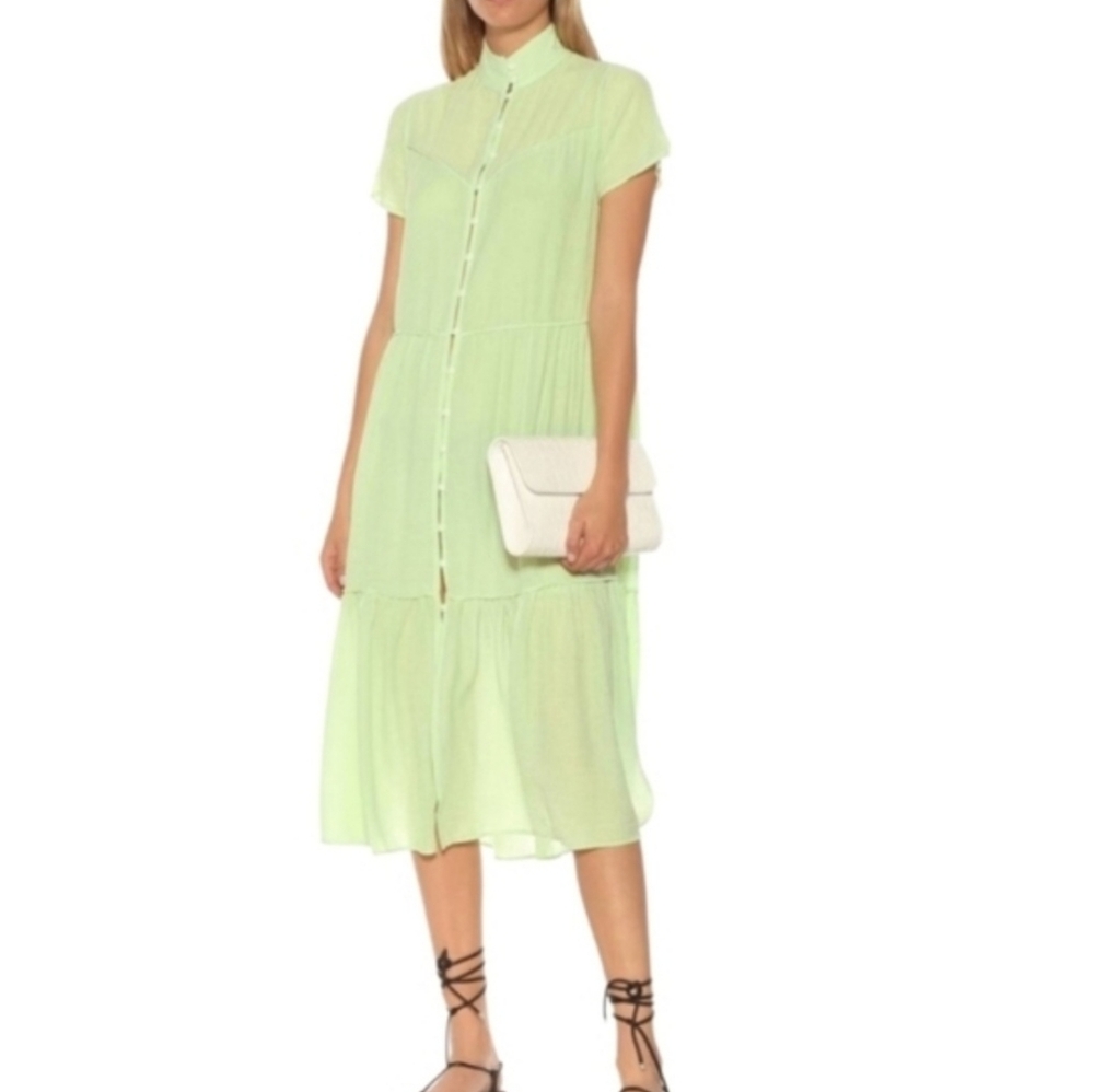 rag & bone Light Libby Tiered Seam Crinkle Dress In Luna Moth Green - Picture 6 of 16
